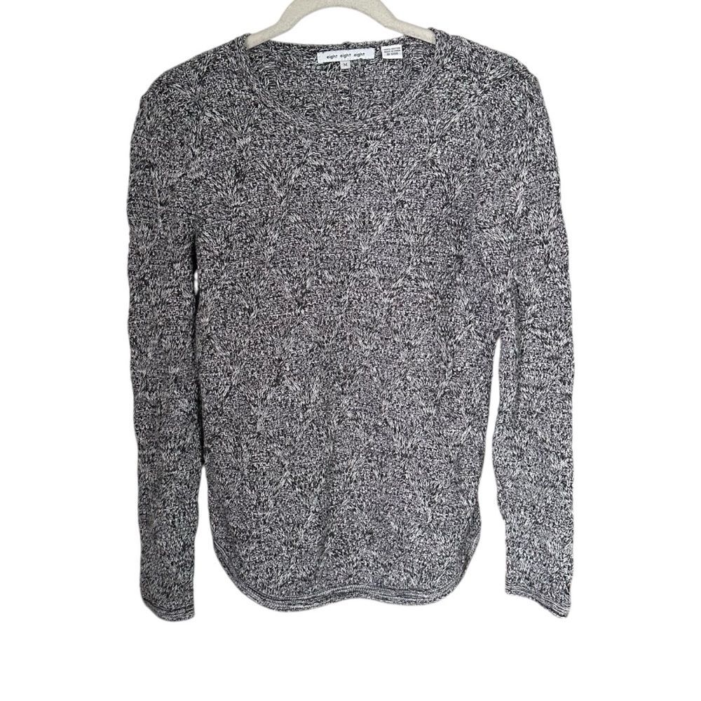 eight eight eight Women’s Sz M Black White Marled Long Sleeve Cable Knit Sweater